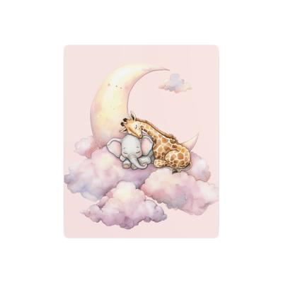 Meet the "Charming Baby Elephant with Giraffe, Moon-Themed Metal Wall Art Sign"