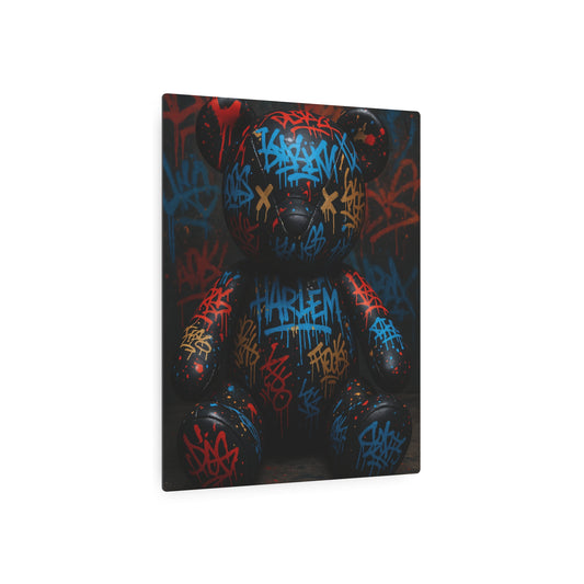 Matte Black Teddy Bear Urban Graffiti Metal Wall Art Sign - Metal Wall Art Print