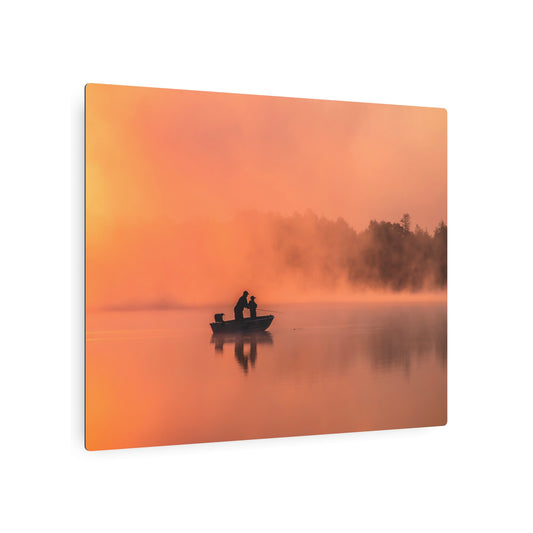 Father & Child Sunrise Fishing - Metal Wall Art Sign for Tranquil Home Decor - Metal Wall Art Print