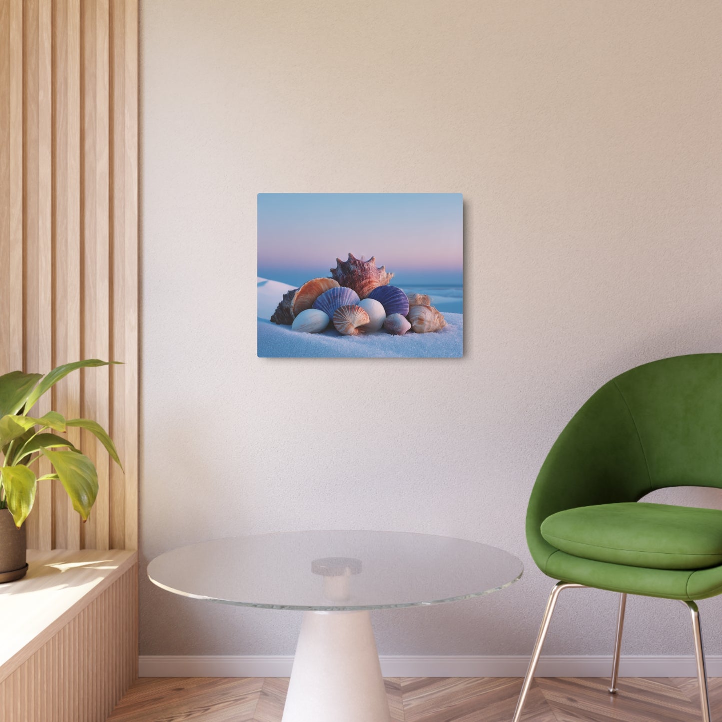 Minimalist Metal Wall Art Seashells, Beach Decor Prints, Coastal-Inspired Seashell Decor