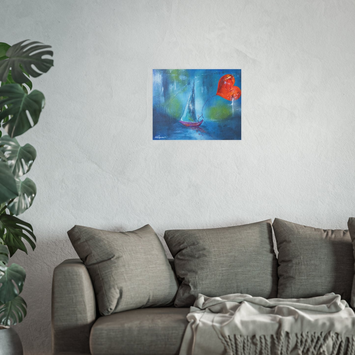Asia Popinska Art - Sailboat, Heart on a String, Moody Blues, and Green Tones - Satin and Archival Matte Posters