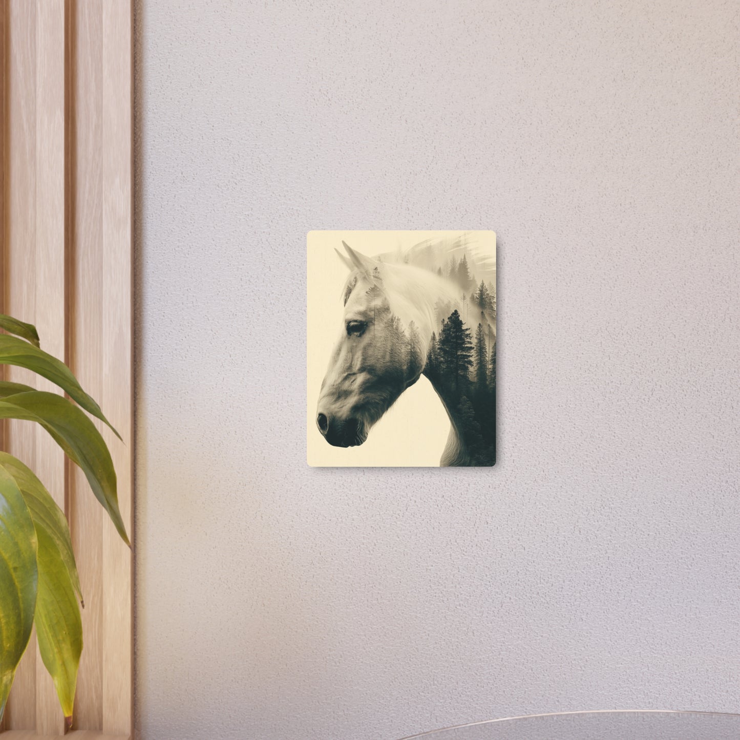 Black & Grey Metallic Horse Head Wall Art featuring Forest Mountain Double Exposure