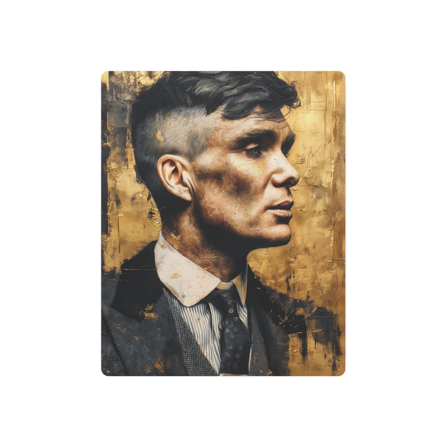 "Iconic Thomas Shelby Metal Wall Art in Gold & Black - Peaky Blinders Decor" - Metal Wall Art Print