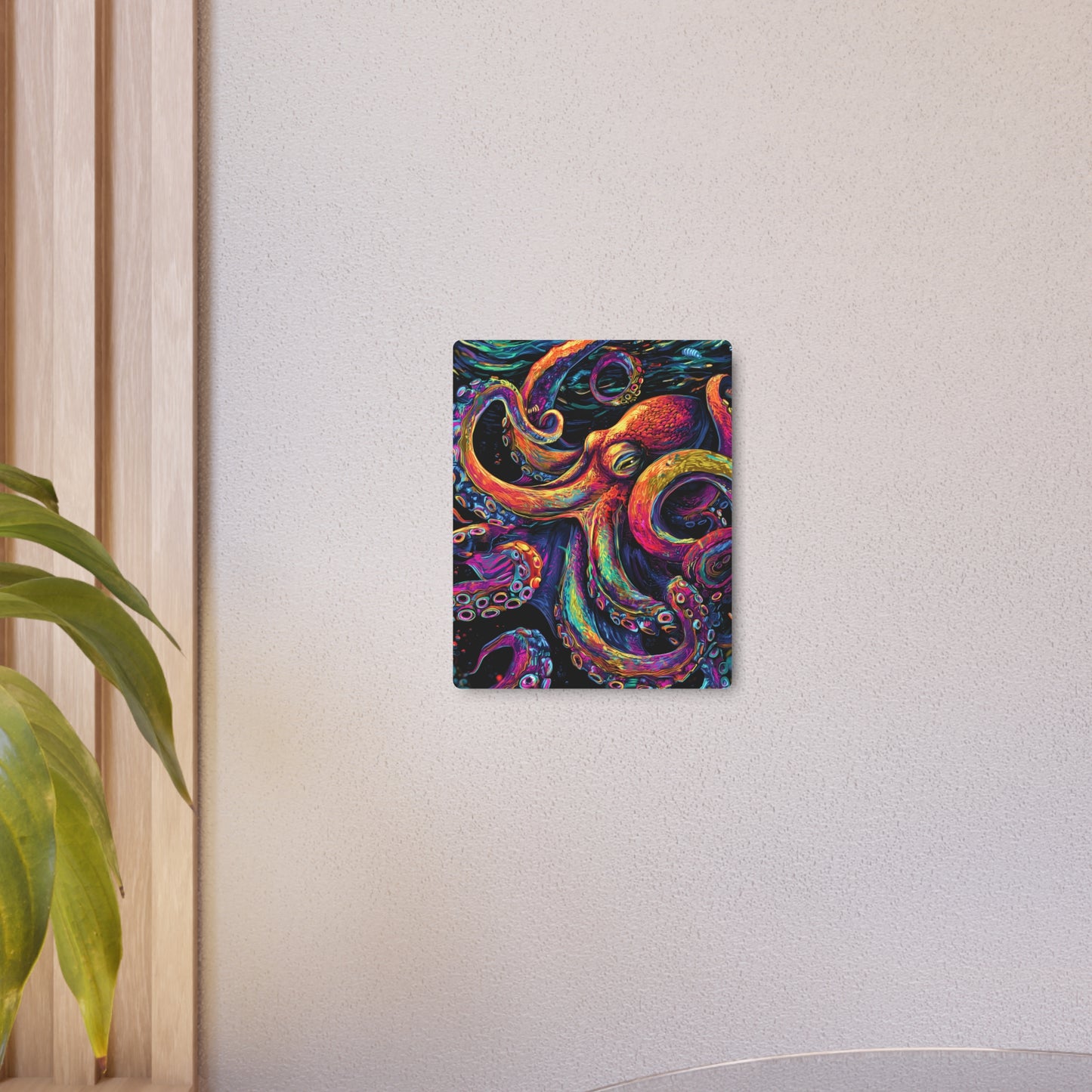 Striking Dan Mumford Style Metal Wall Art "Colorful Octopus" on Black Background
