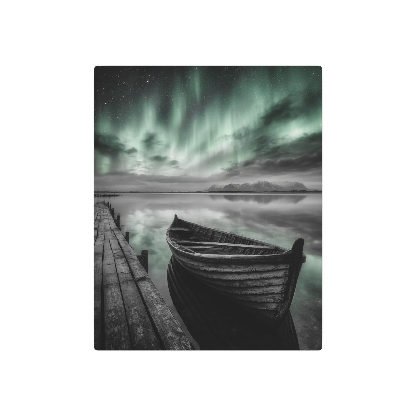 Abandoned Dock Boat Photography Stratified Metal Wall Art, Themed with Northern Lights