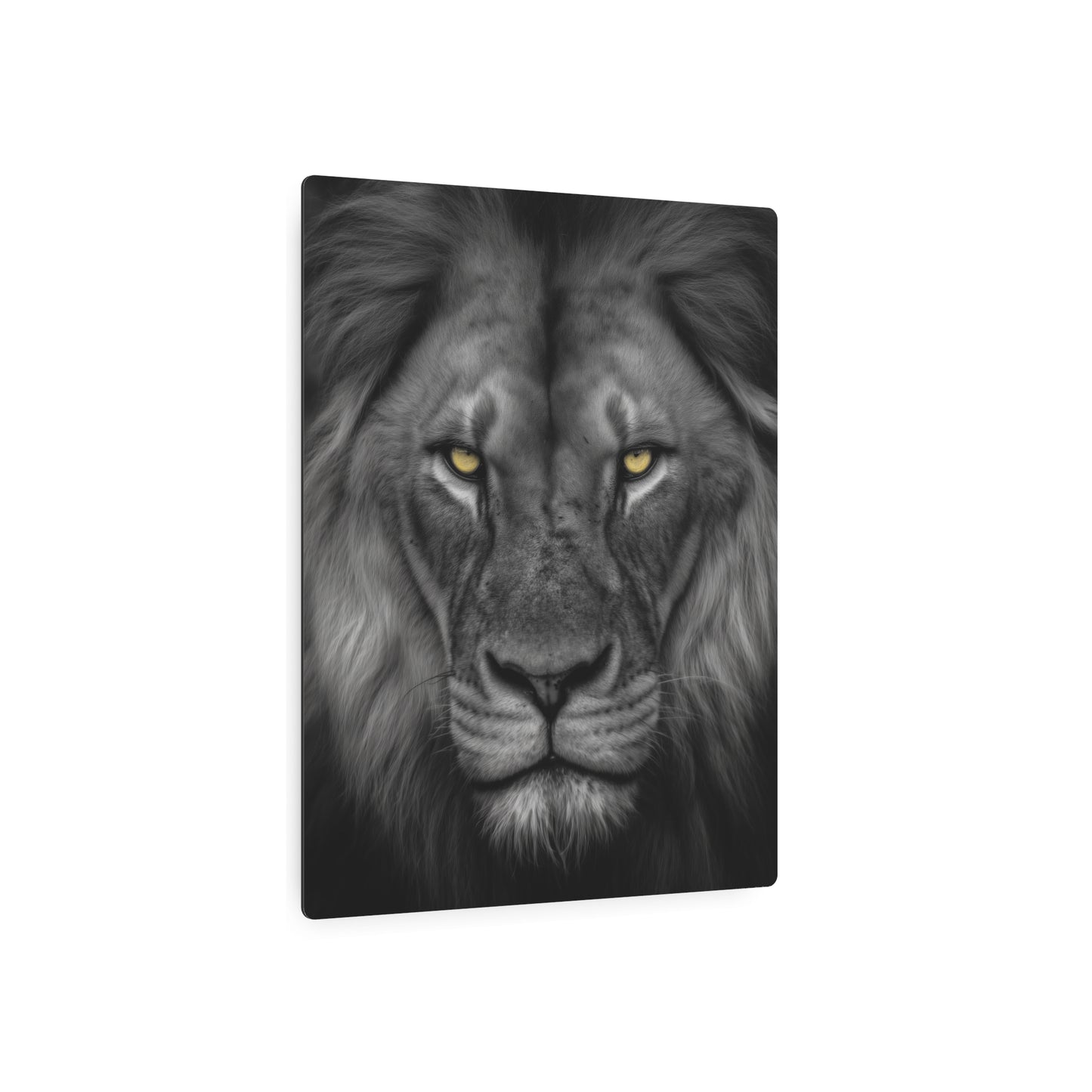 Stunning Hyper-Realistic Yellow-Eyed Cat Metal Wall Art in Black & White