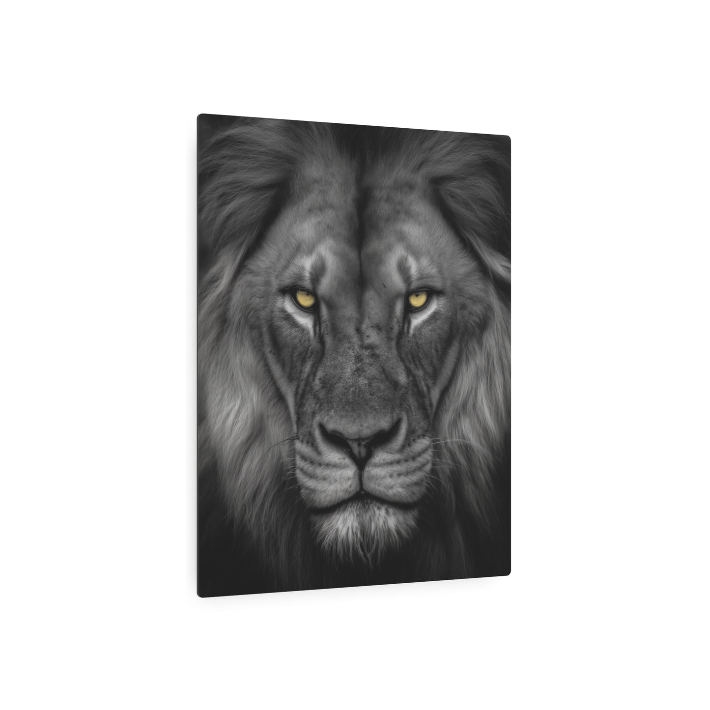 Stunning Hyper-Realistic Yellow-Eyed Cat Metal Wall Art in Black & White