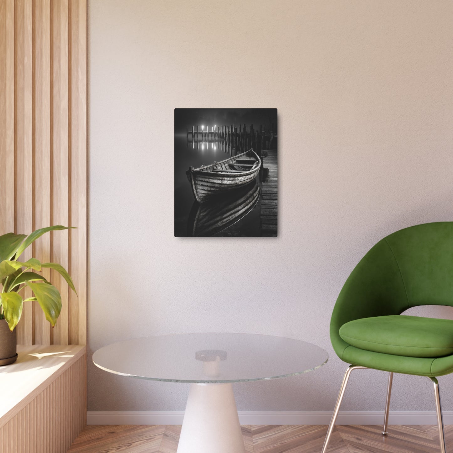 Rustic Abandoned Dock Rowboat Metal Wall Art - Captivating Boat Photography Print