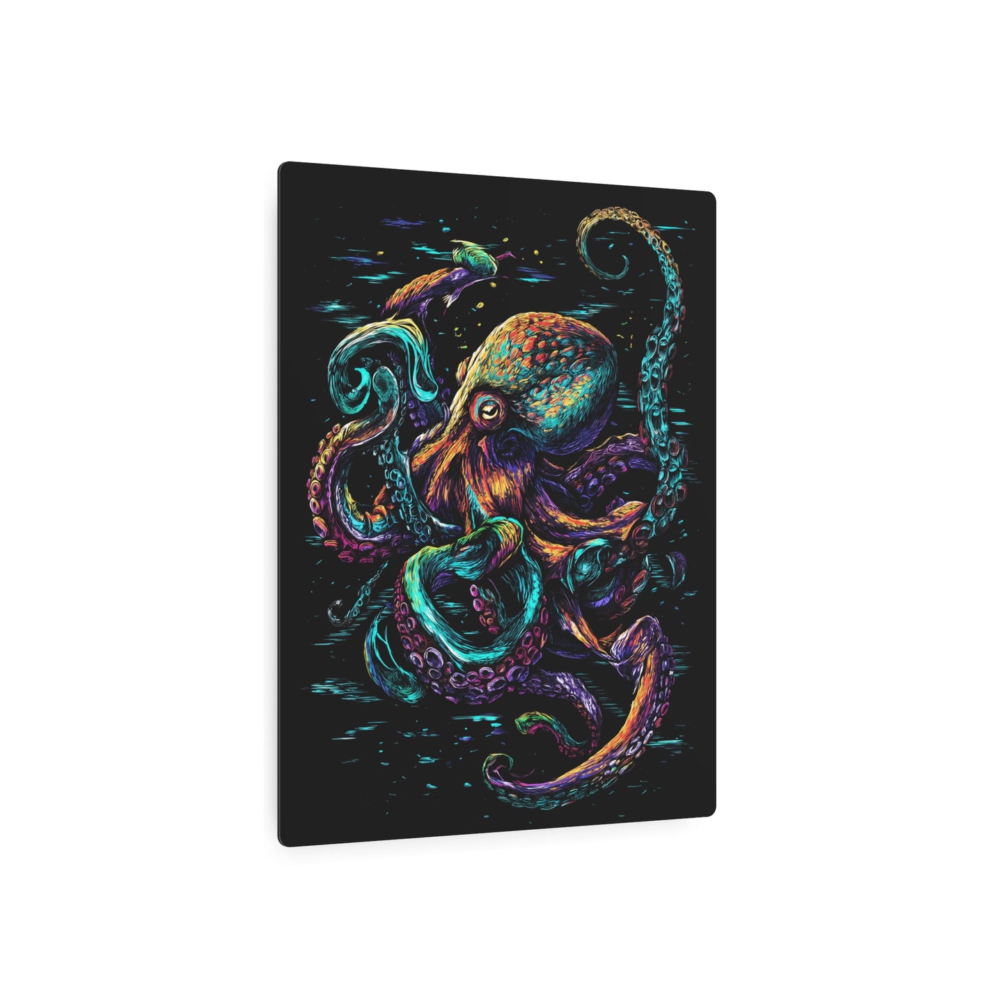 "Captivating Colorful Octopus Metal Wall Art in Dark Dan Mumford Style"