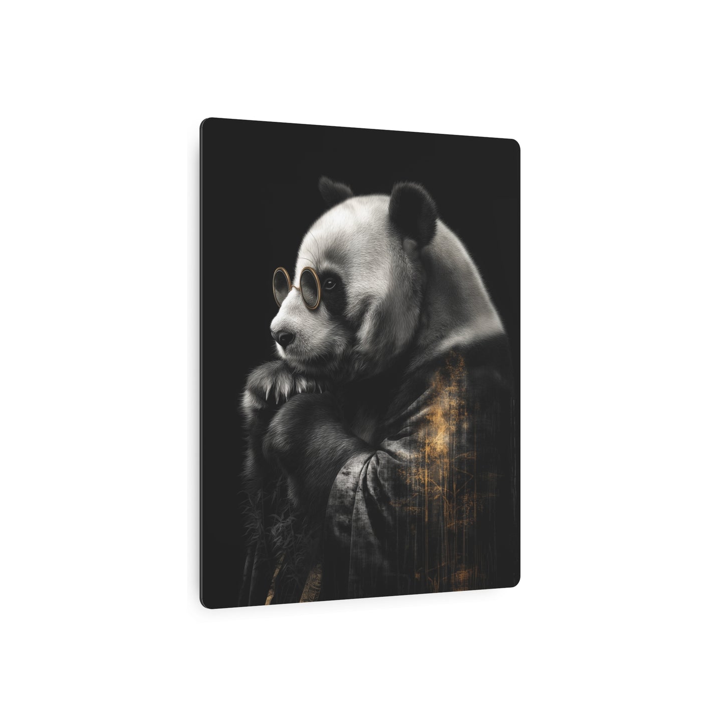 Wise Panda in Kimono Metal Wall Art, Left-Facing Silhouette Design