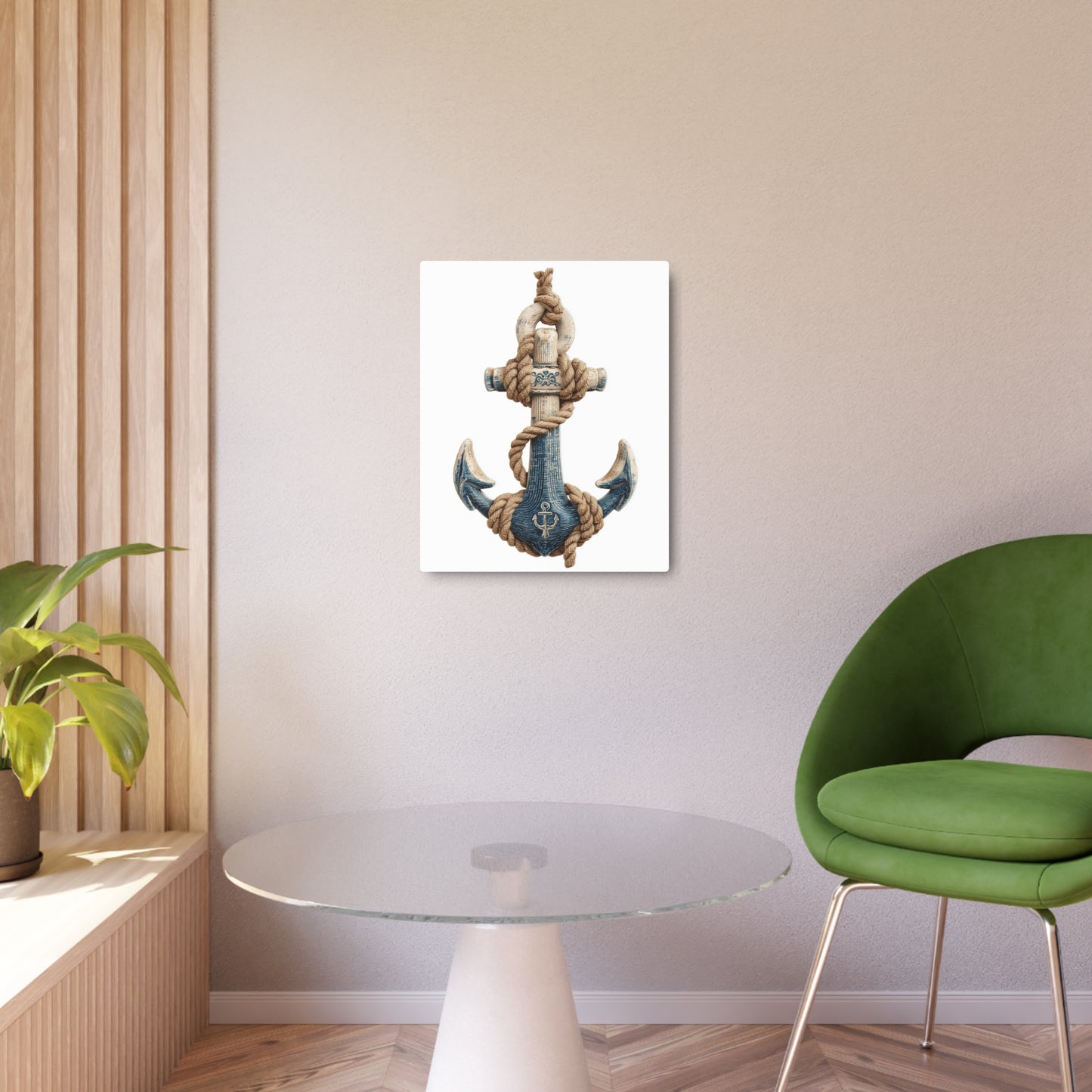 "Vintage Nautical Anchor Design - Distressed Blue Metal Wall Art Sign"