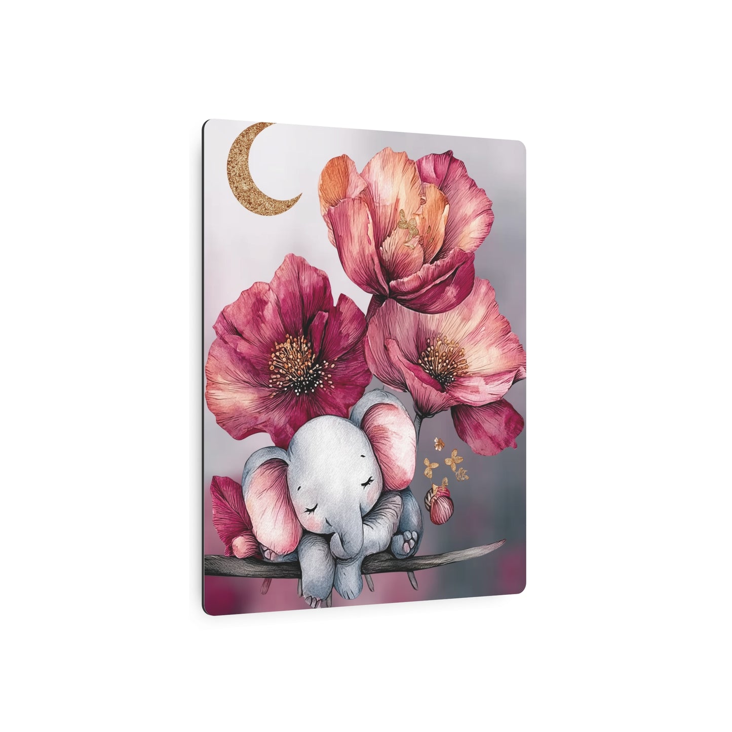 Adorable Baby Elephant & Giraffe Moon Metal Wall Art Sign – Perfect for Kids Room Décor