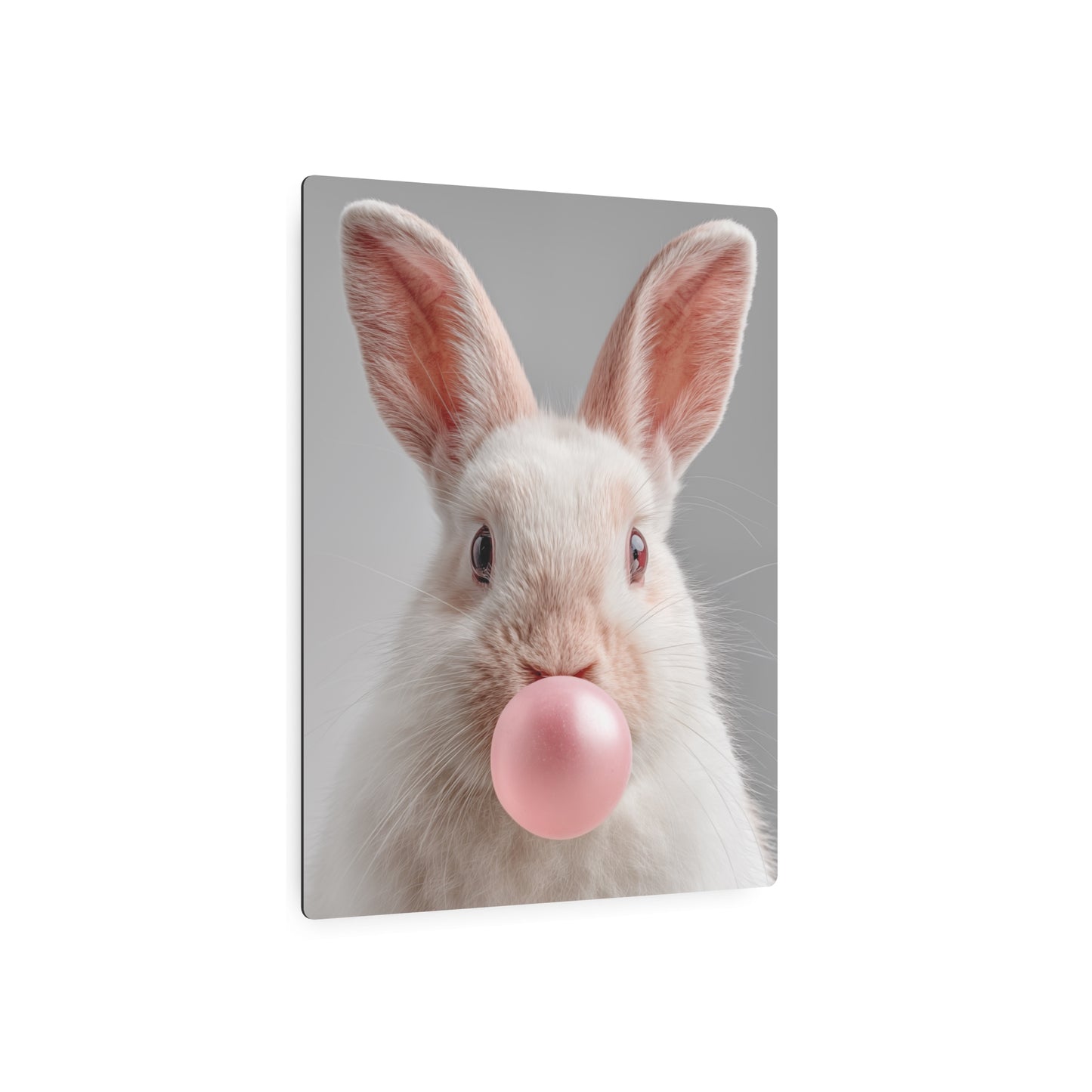 Cute Rabbit Bubble Gum Metal Wall Art | Minimalist HD Photography