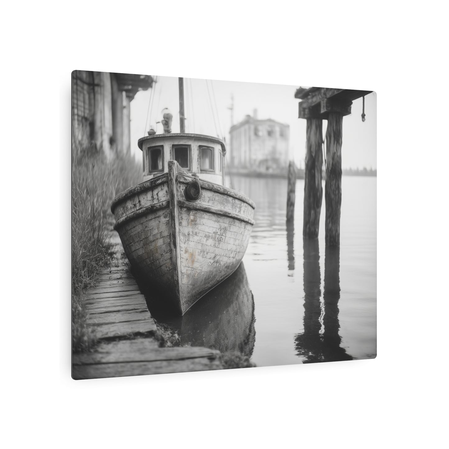 Boat Photography Wall Art, Abandoned Dock Metal Print Old Yacht