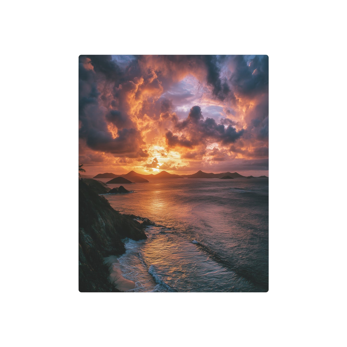 Discover Caribbean Sunset Metal Wall Art with Bird's Eye Aerial Photography - Metal Wall Art Print