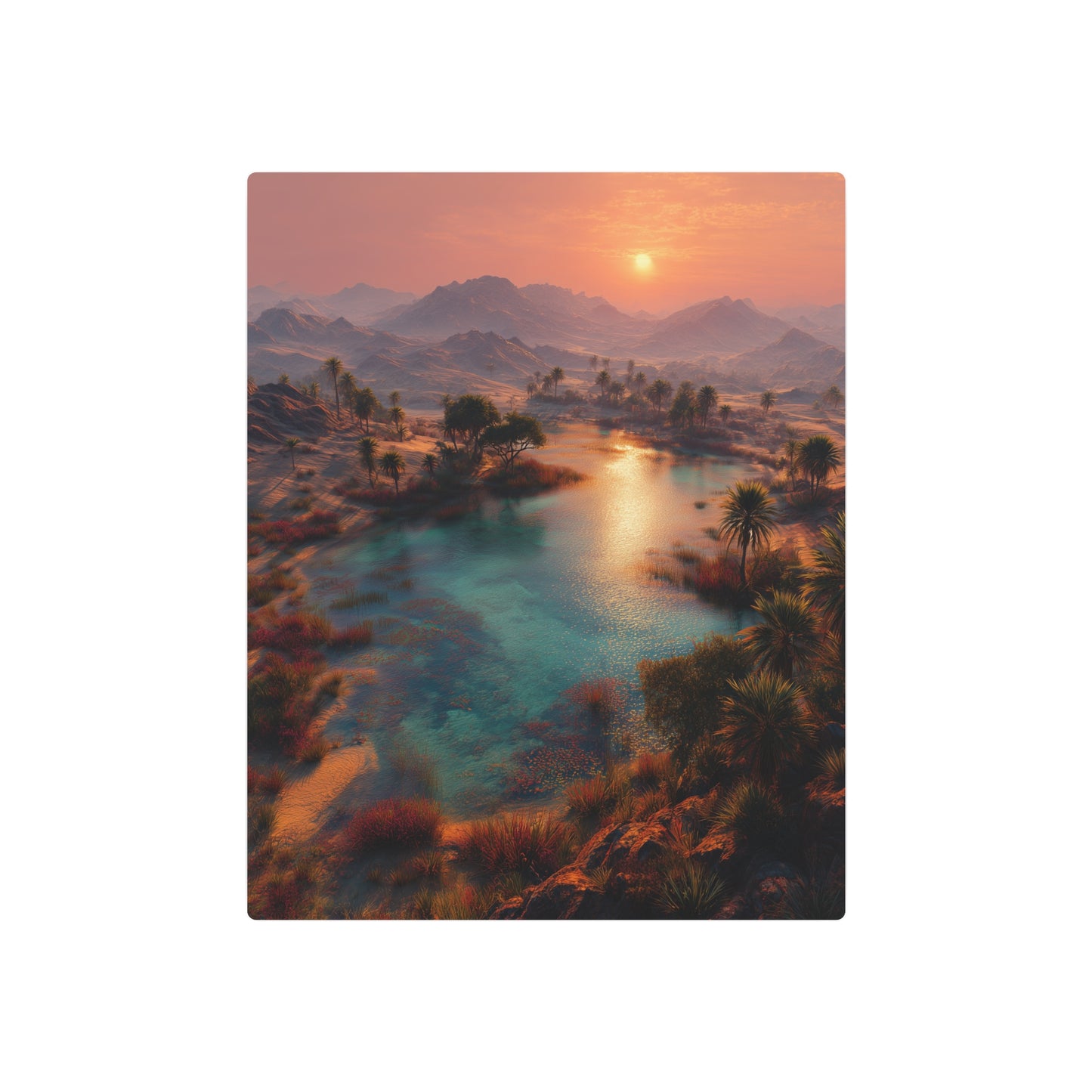 Dreamlike Desert Oasis Sunrise - High Definition Metal Wall Art - Metal Wall Art Print