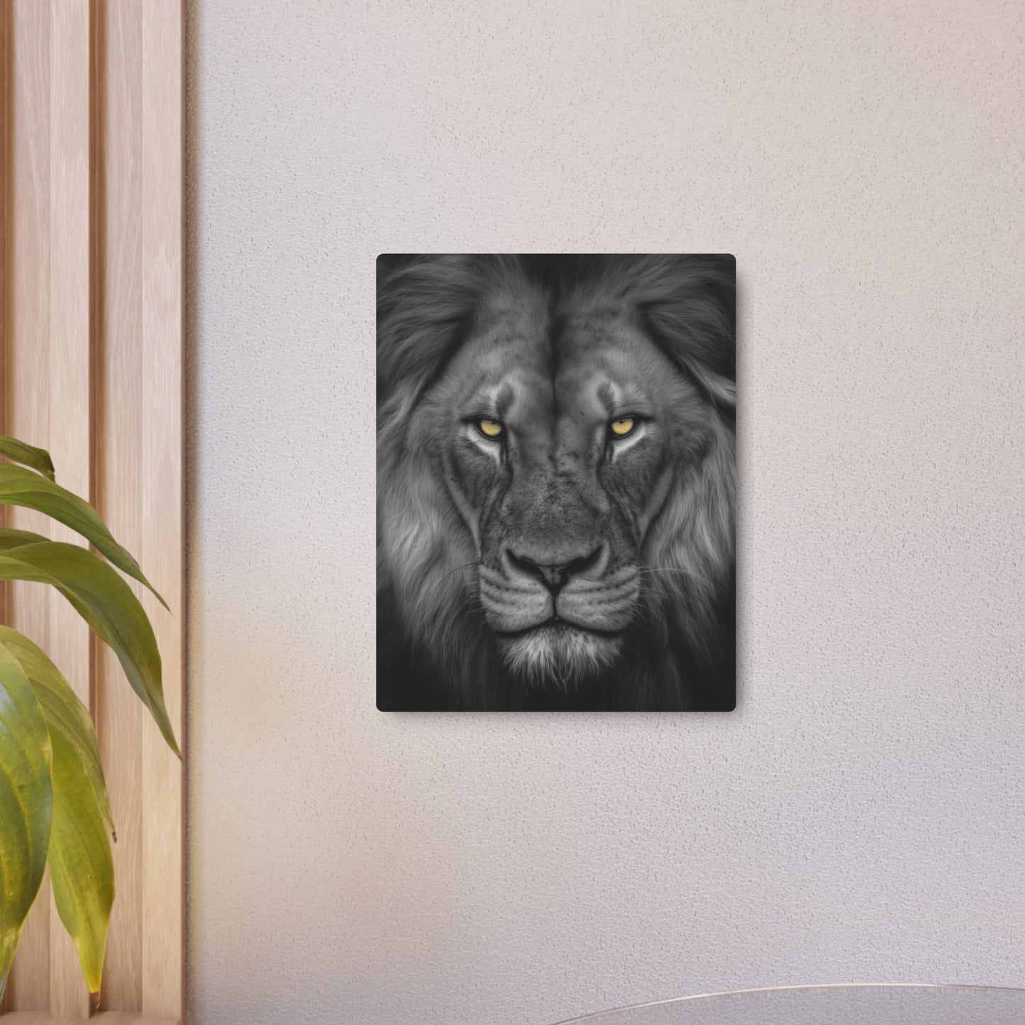 Stunning Hyper-Realistic Yellow-Eyed Cat Metal Wall Art in Black & White