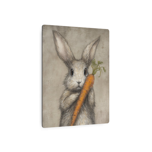 Adorable Rustic Bunny & Carrot Metal Wall Art - Neutral Tone Decor - Metal Wall Art Print