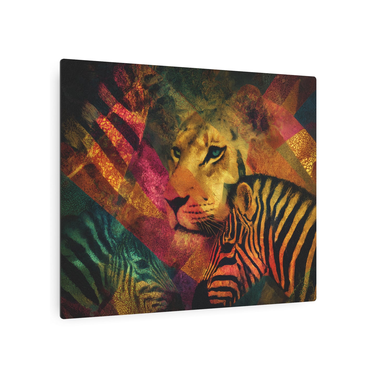 Dynamic Wildlife Wall Art in Maximalist Kazimir Malevich Style Metal D