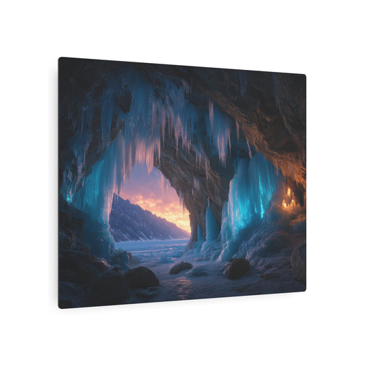 Dazzling 'Fantasy Ice Cave at Dusk' Themed Metal Wall Art - Metal Wall Art Print