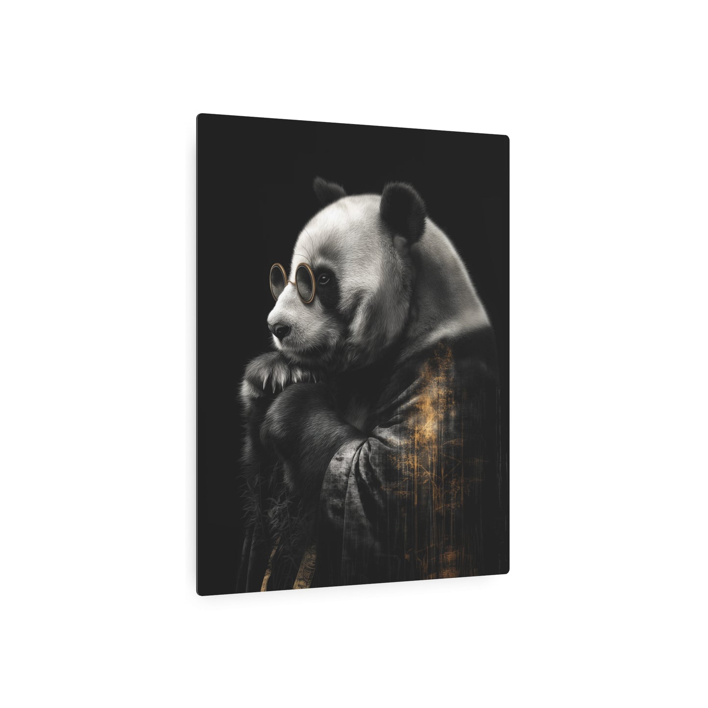 Wise Panda in Kimono Metal Wall Art, Left-Facing Silhouette Design