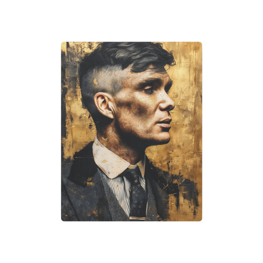 "Iconic Thomas Shelby Metal Wall Art in Gold & Black - Peaky Blinders Decor" - Metal Wall Art Print