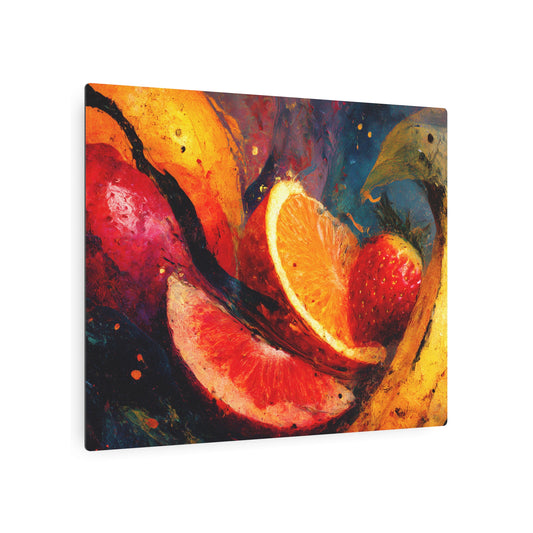 Vibrant Whirlwind of Fruit: A chaotic yet harmonically blended mix of various fruits - Metal Wall Art Print