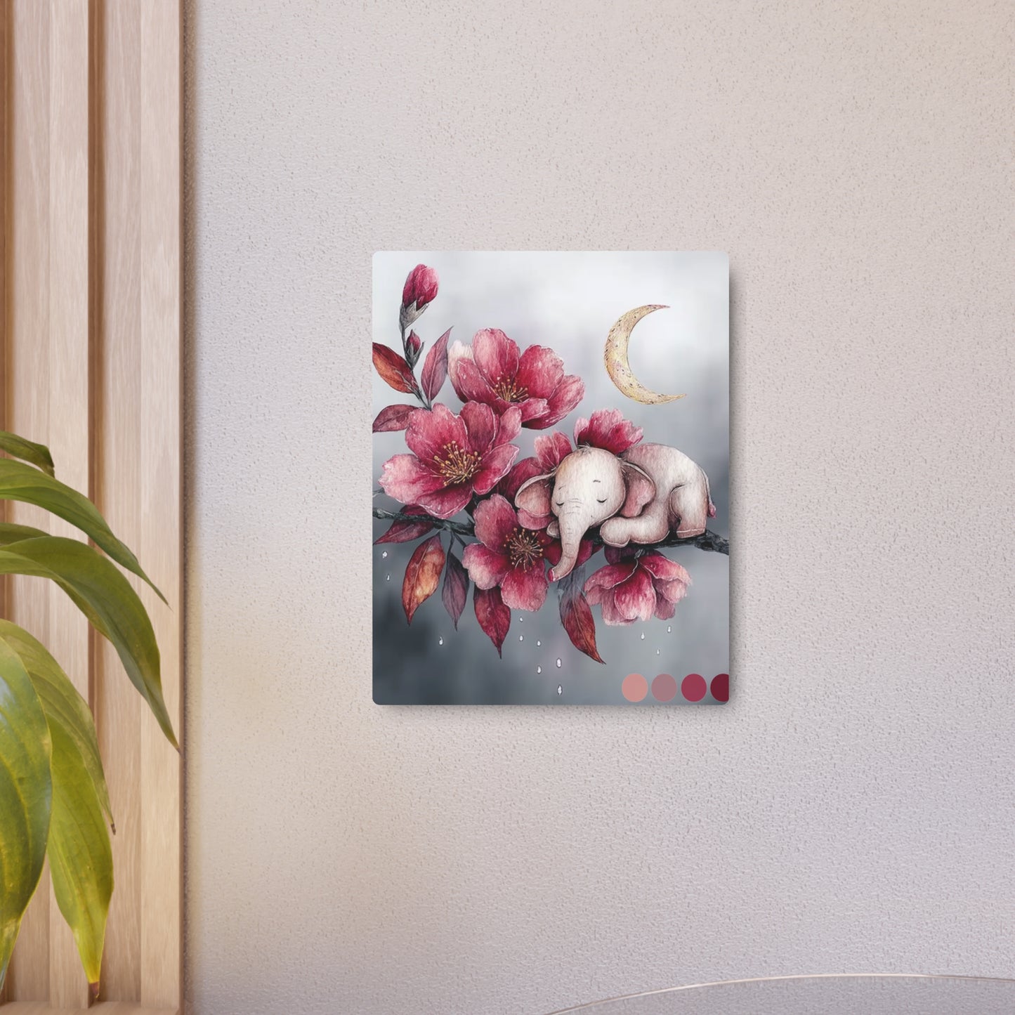 "Charming Baby Elephant & Giraffe Moon Slumber Metal Wall Art Sign"