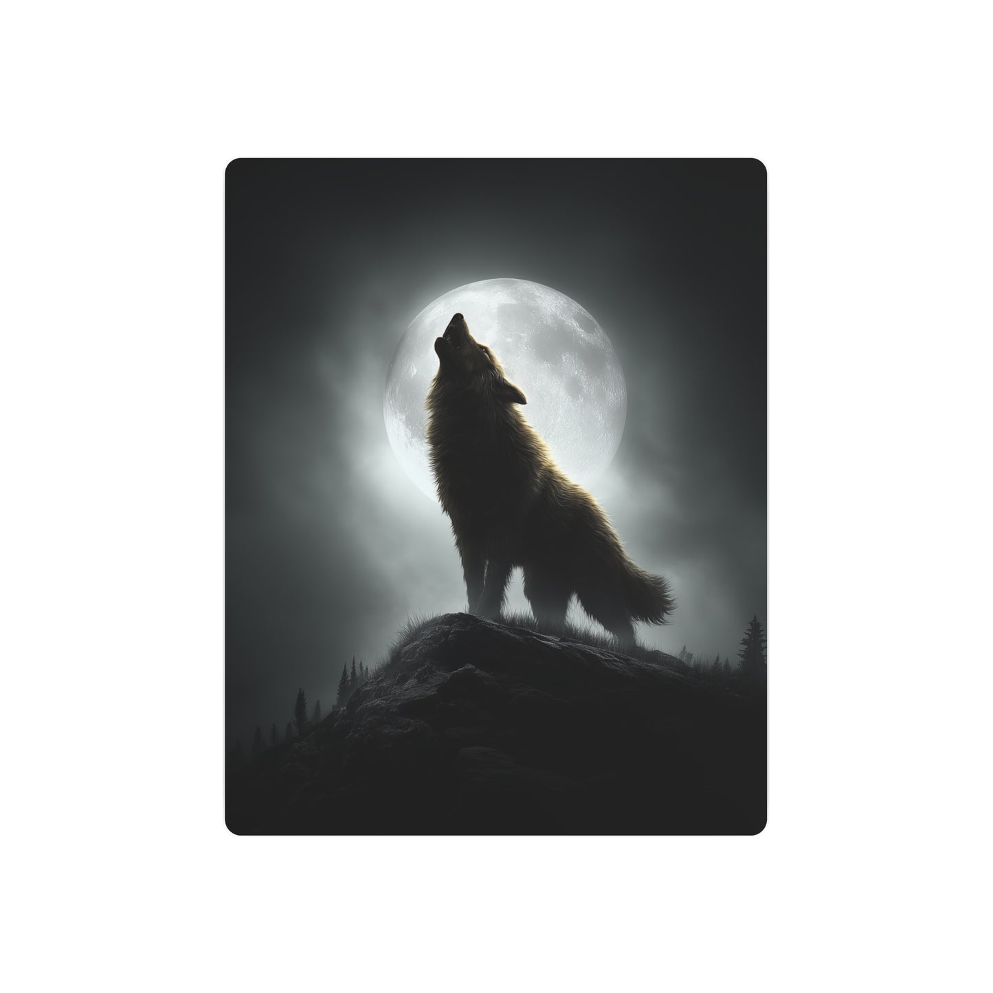 Hyperrealistic Metal Wall Art: Detailed Werewolf Silhouette Howling at Moon - Metal Wall Art Print