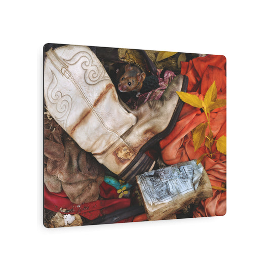 Rustic Cowboy Boot & Mouse Metal Wall Art - Vintage Rustic Western Decor - Metal Wall Art Print