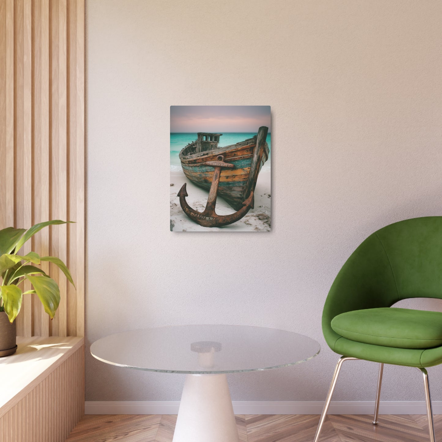 Rustic Anchor Boat Photography Metal Wall Art - Seaside Beach Home Decor