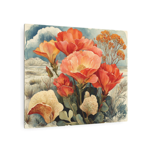 Georgia O'Keeffe Inspired Metal Wall Art - Desert Flora Watercolor Print - Metal Wall Art Print