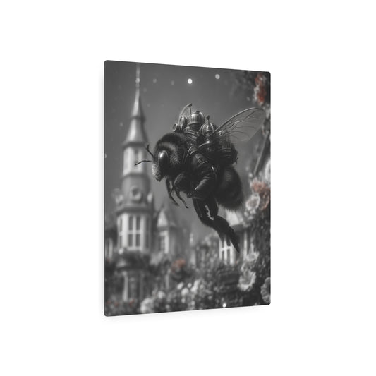 Steampunk Honeybee Cityscape Metal Wall Art – Victorian Era-Inspired D - Metal Wall Art Print