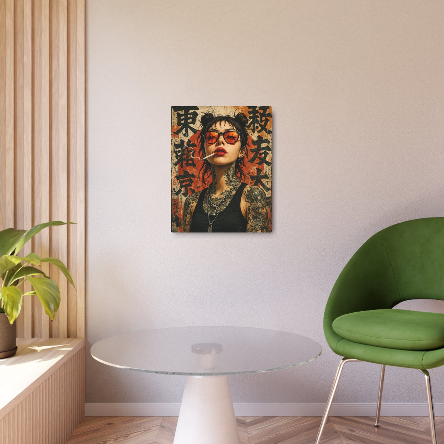 Manga-Inspired Rebel Woman Tattooed Metal Wall Art