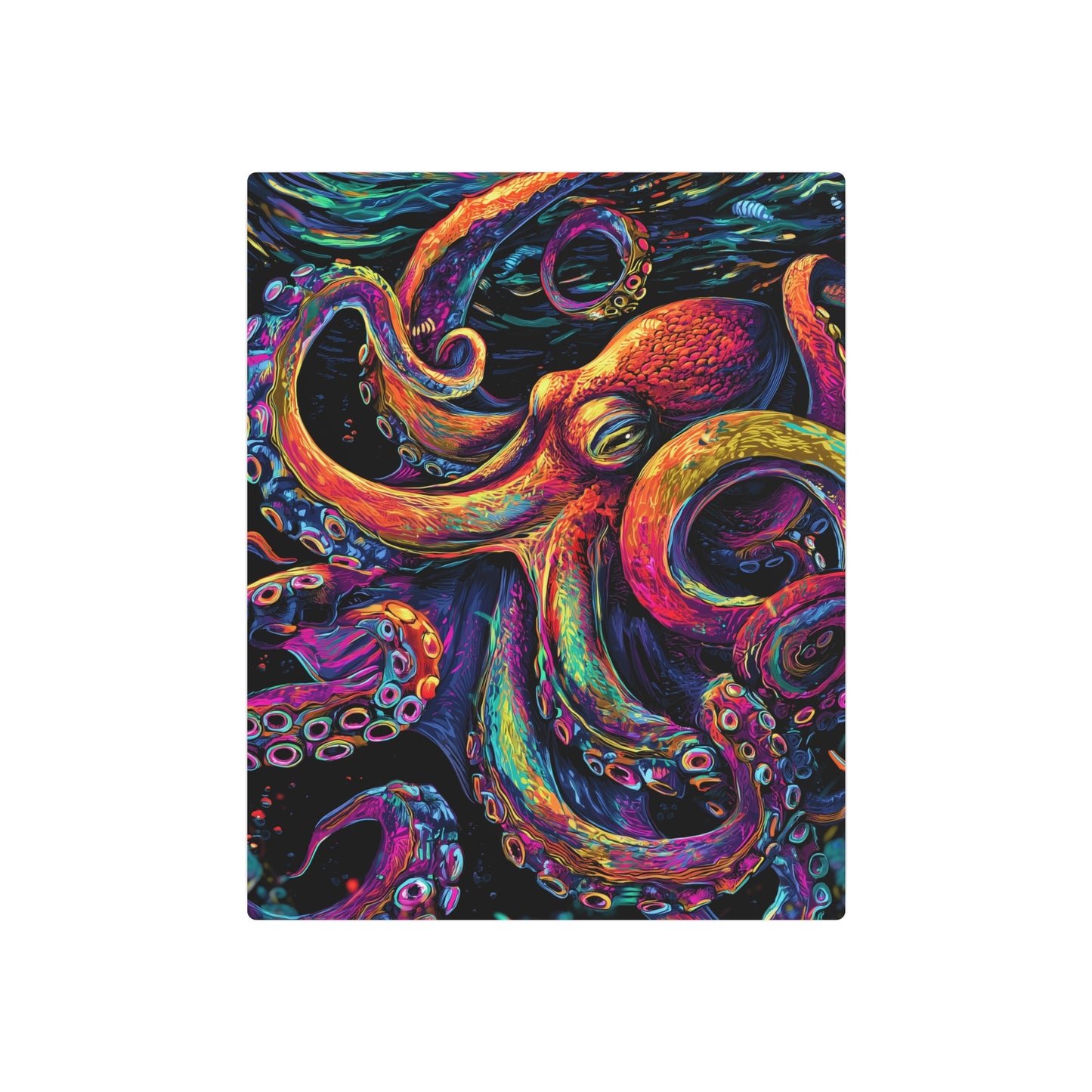 Striking Dan Mumford Style Metal Wall Art "Colorful Octopus" on Black Background