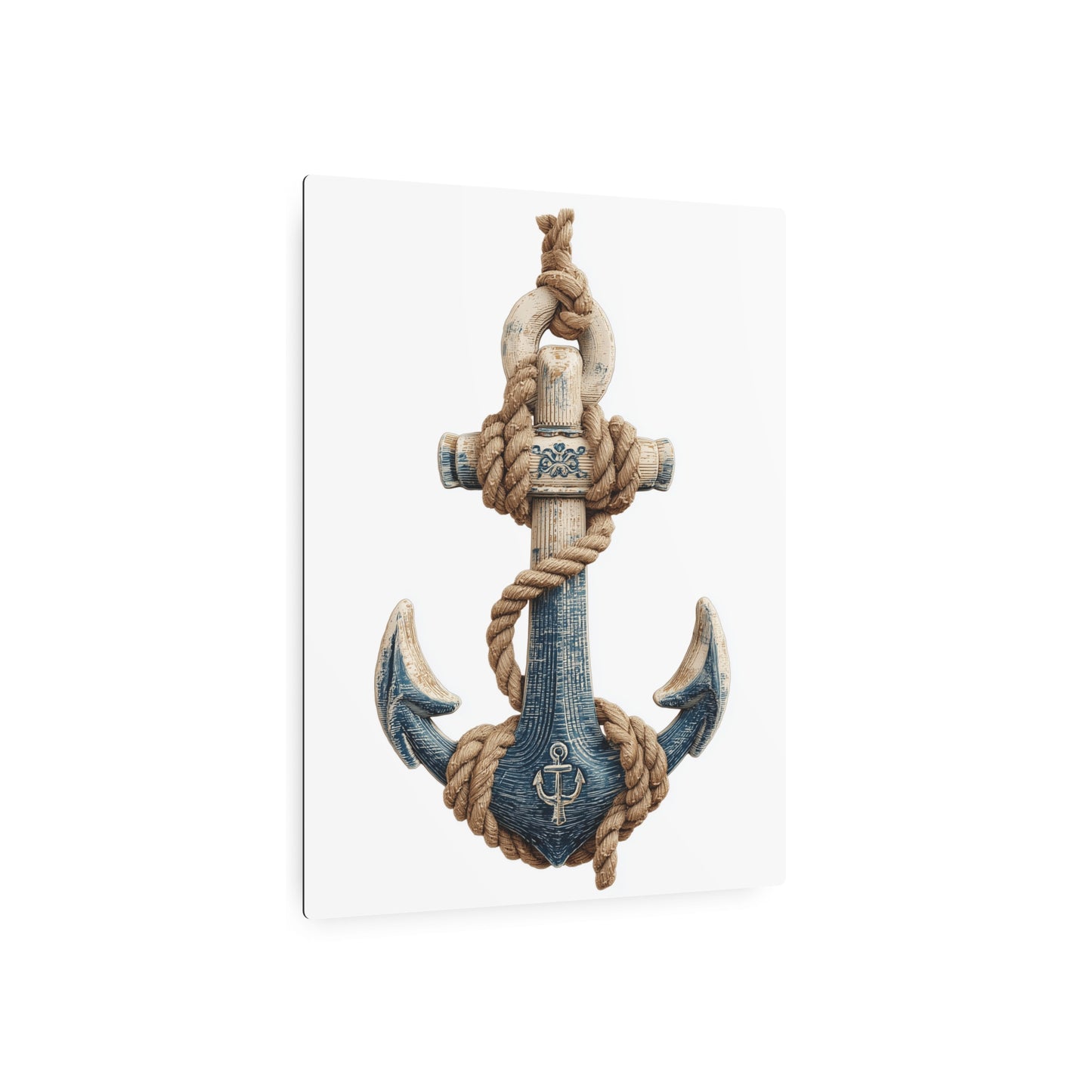 "Vintage Nautical Anchor Design - Distressed Blue Metal Wall Art Sign"