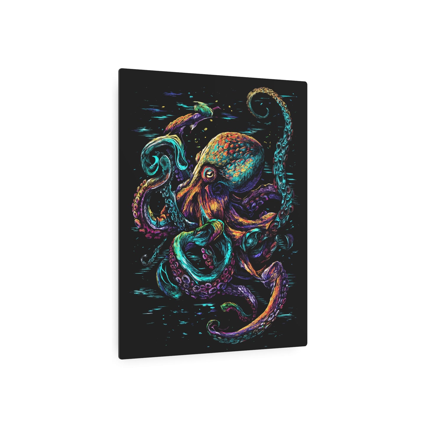 "Captivating Colorful Octopus Metal Wall Art in Dark Dan Mumford Style"