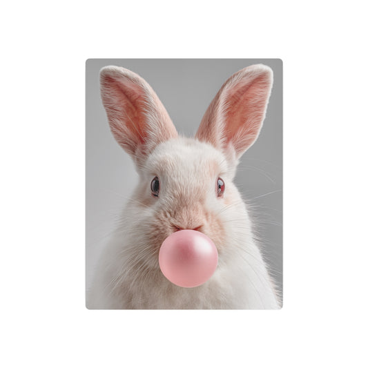 Cute Rabbit Bubble Gum Metal Wall Art | Minimalist HD Photography - Metal Wall Art Print