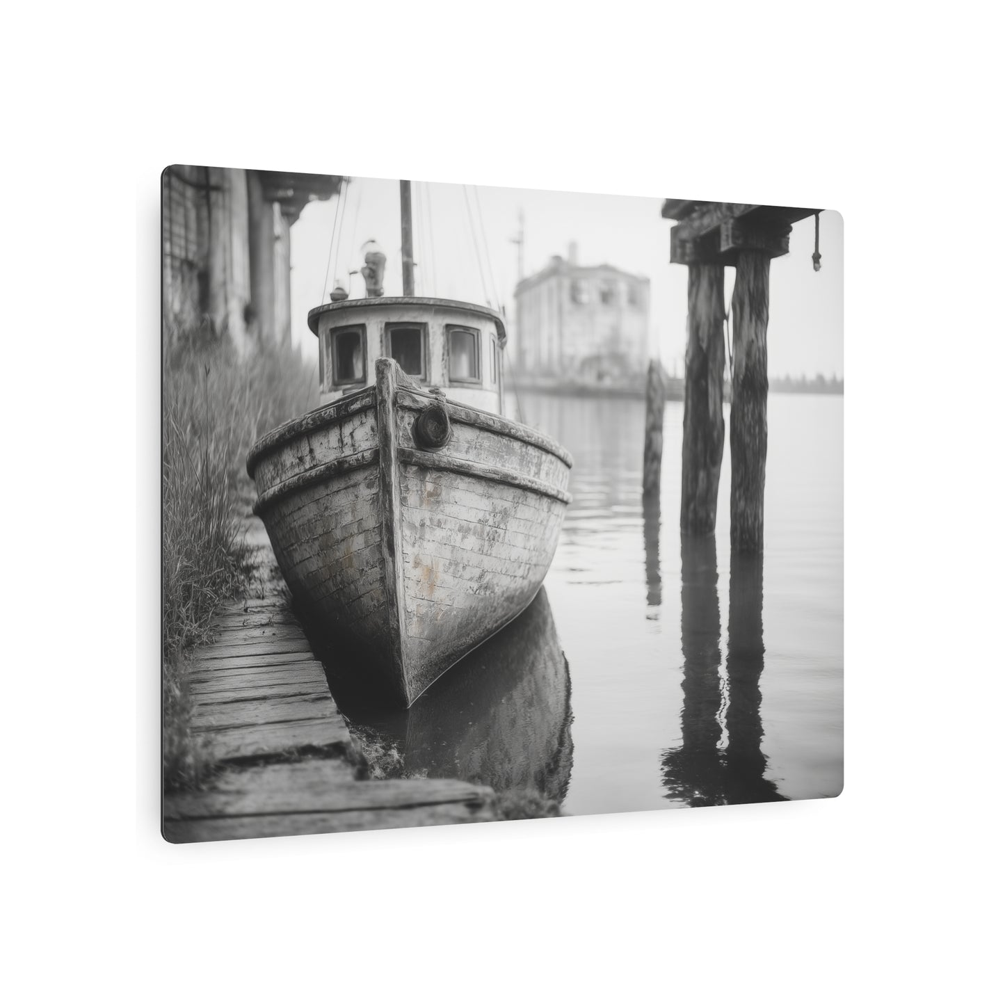 Boat Photography Wall Art, Abandoned Dock Metal Print Old Yacht