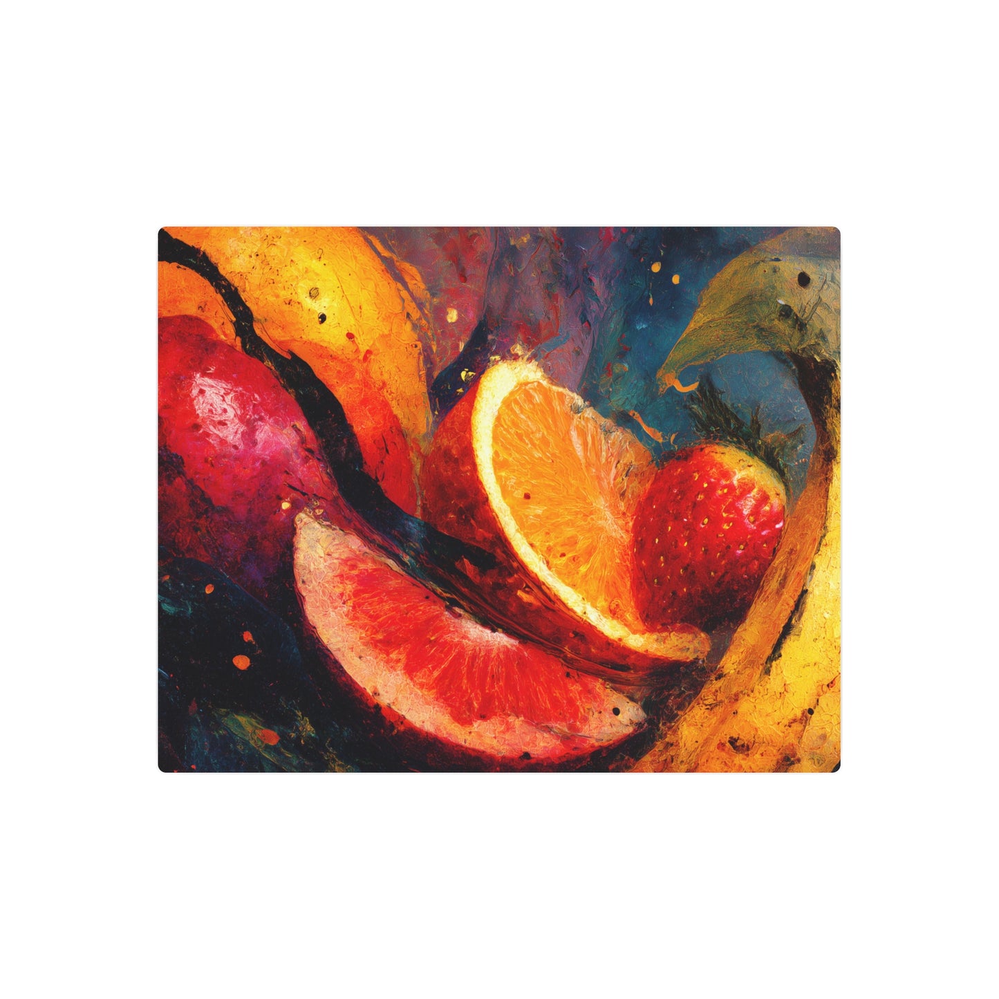 Vibrant Whirlwind of Fruit: A chaotic yet harmonically blended mix of various fruits - Metal Wall Art Print