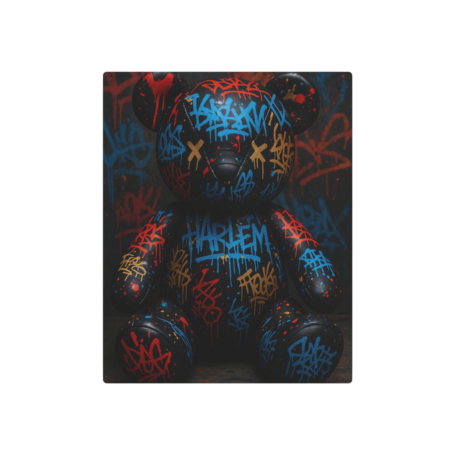 Matte Black Teddy Bear Urban Graffiti Metal Wall Art Sign - Metal Wall Art Print