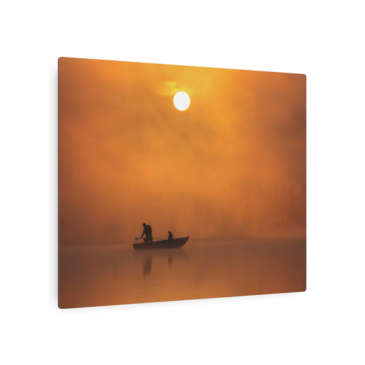 Serene Sunrise Fishing Scene-Metal Wall Art, Outdoor Adventure Decor - Metal Wall Art Print