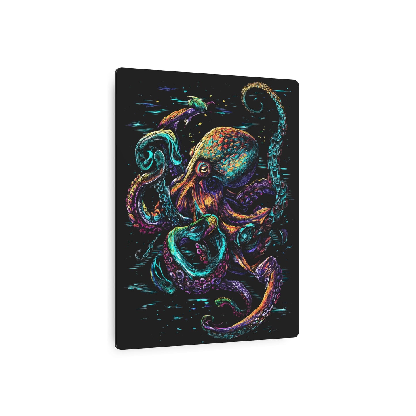 "Captivating Colorful Octopus Metal Wall Art in Dark Dan Mumford Style"