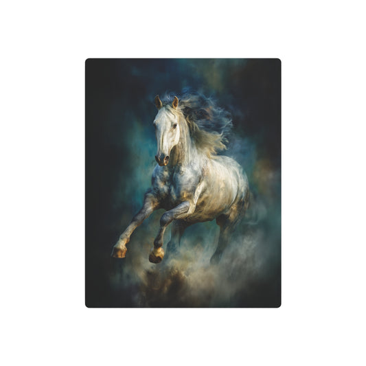 Energetic White Horse Metal Wall Art in Dark Blues and Greens - Metal Wall Art Print