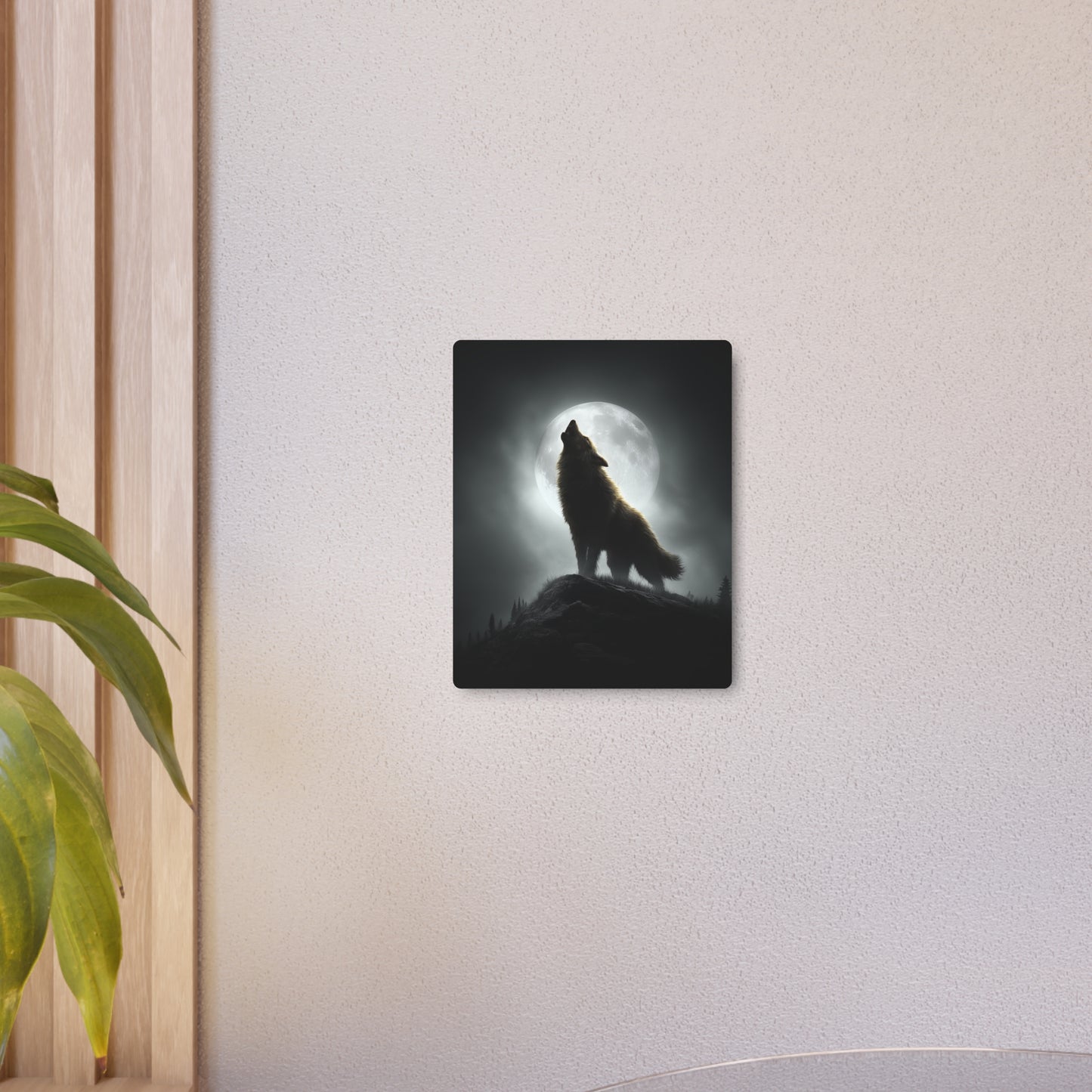 Hyperrealistic Metal Wall Art: Detailed Werewolf Silhouette Howling at Moon