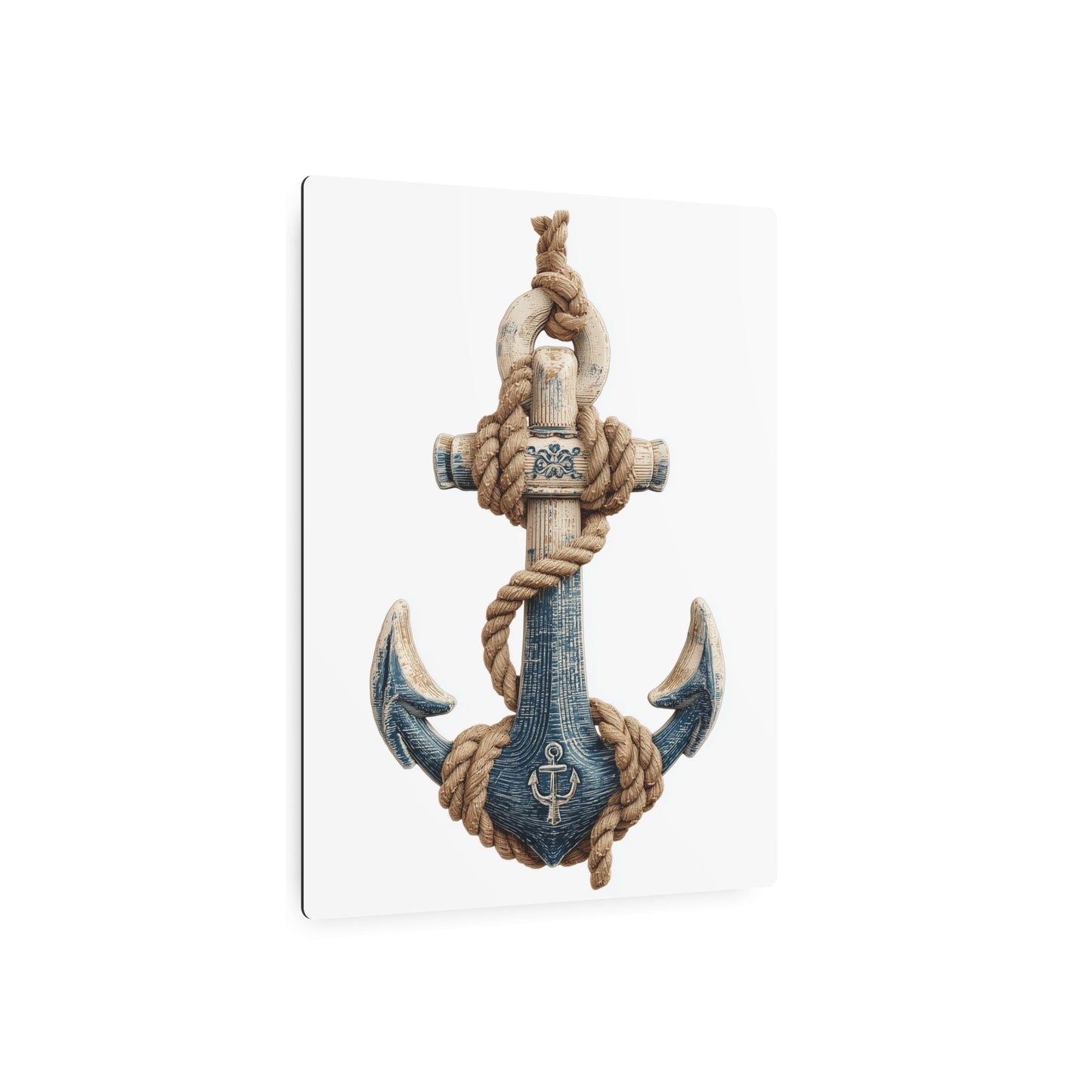 "Vintage Nautical Anchor Design - Distressed Blue Metal Wall Art Sign"