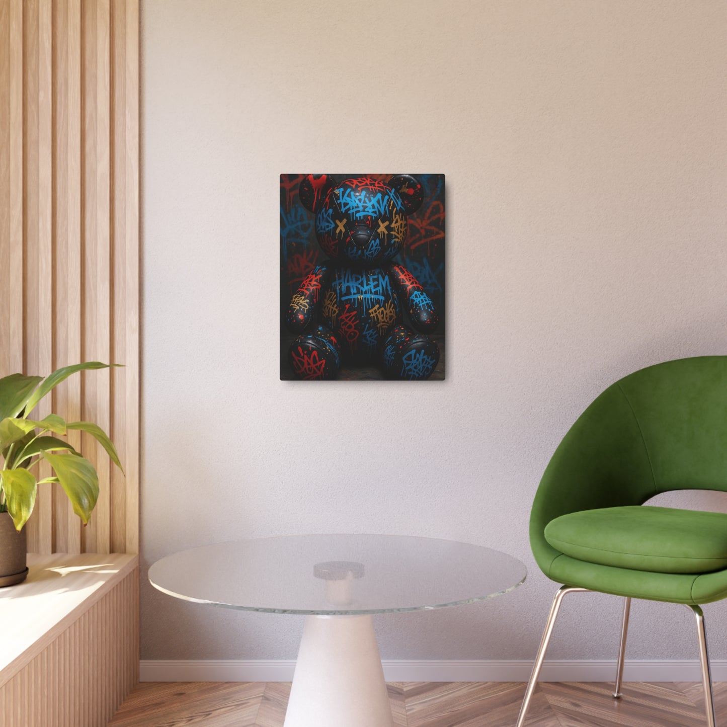 Matte Black Teddy Bear Urban Graffiti Metal Wall Art Sign