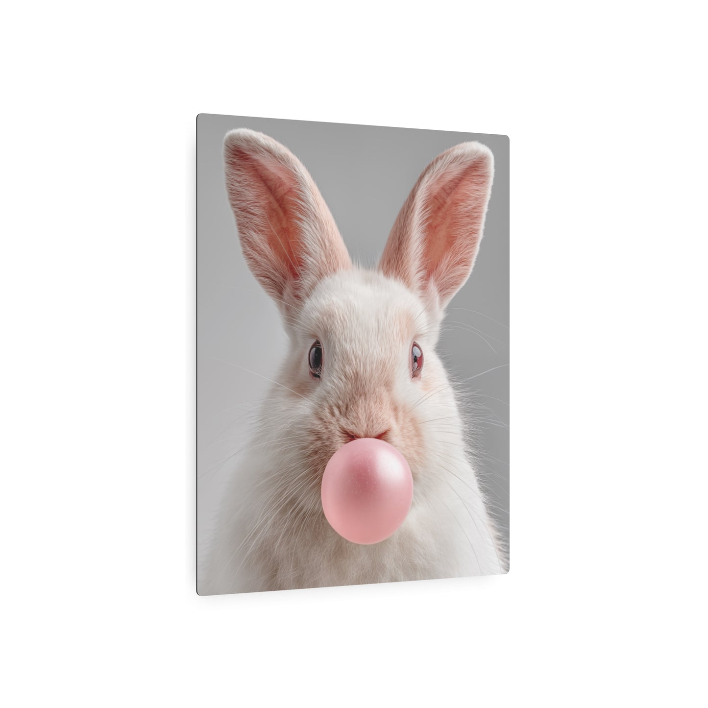 Cute Rabbit Bubble Gum Metal Wall Art | Minimalist HD Photography