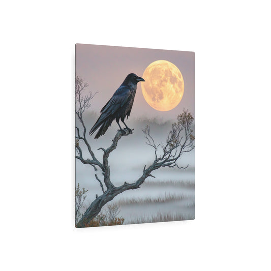 Mystical Raven & Moon Metal Wall Art for Enchanting Home Decor - Metal Wall Art Print
