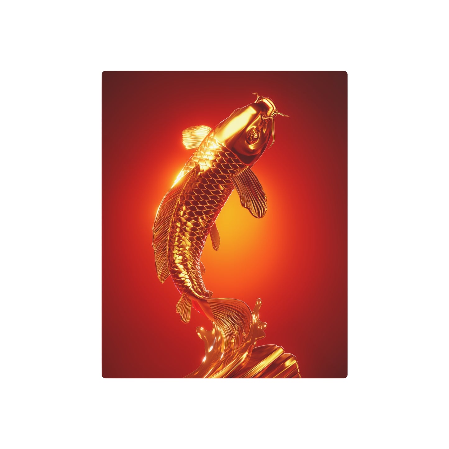 "Lively Golden Koi Fish Metal Sign: Red Gradient Splash Wall Art"